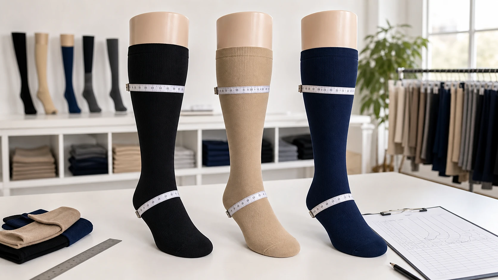 Ankle calf and foot measurement grading for plus size compression socks