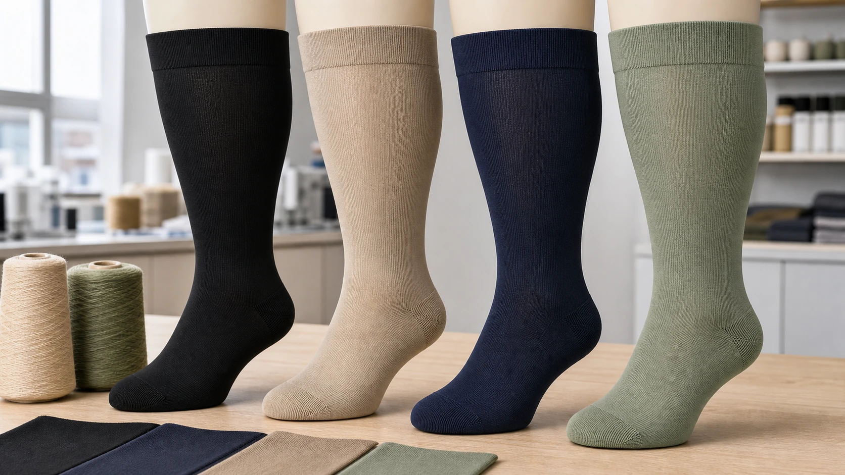 Bamboo plus size compression socks in black beige navy and sage for wide calf wholesale programs
