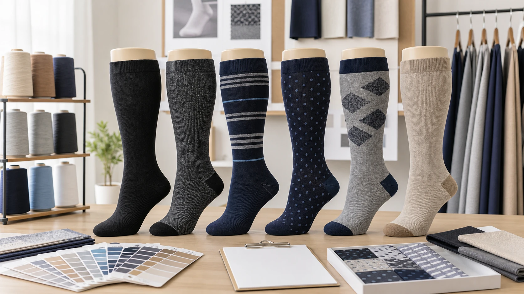Color and pattern planning for plus size compression socks with yarn swatches