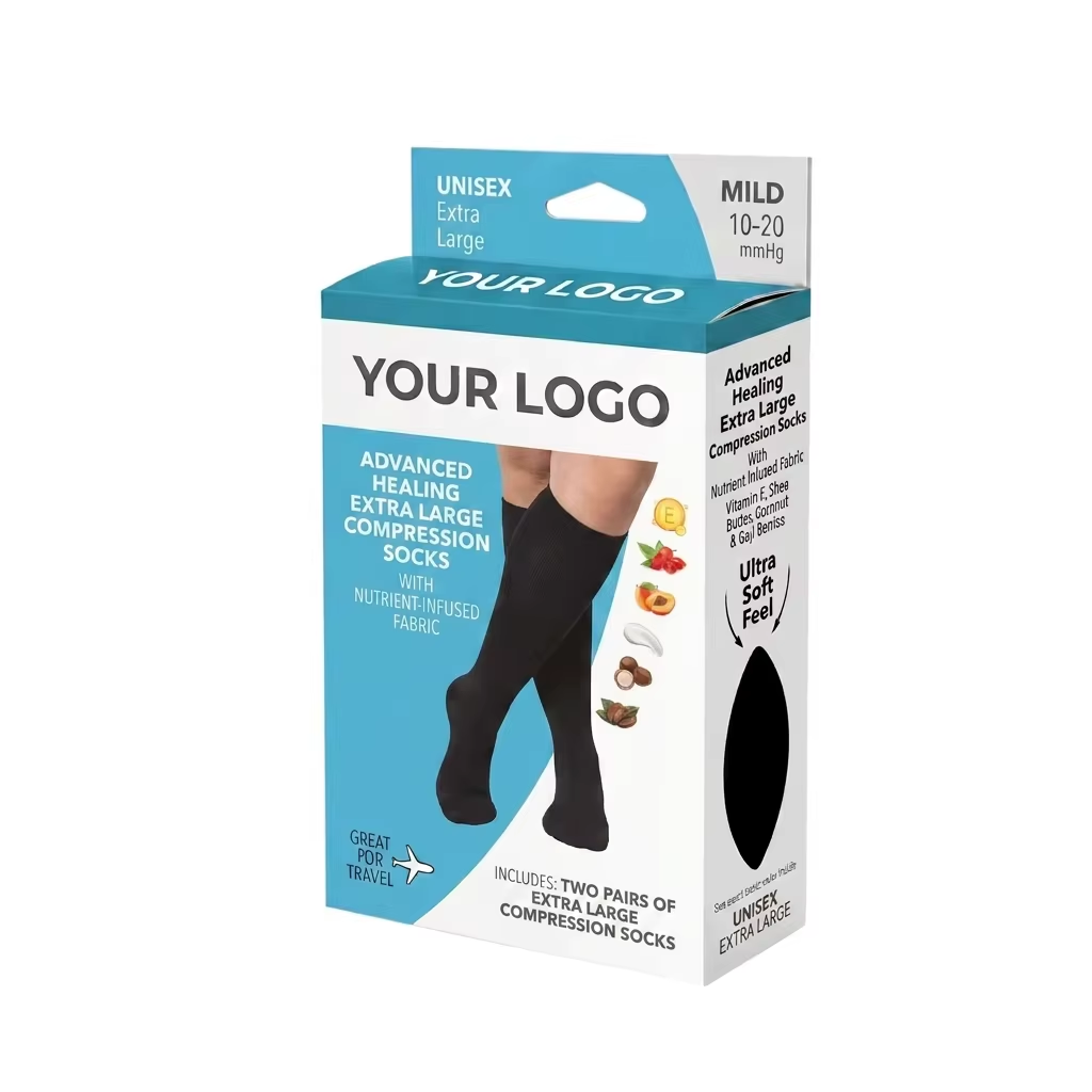 Custom retail color box packaging for extra large compression socks