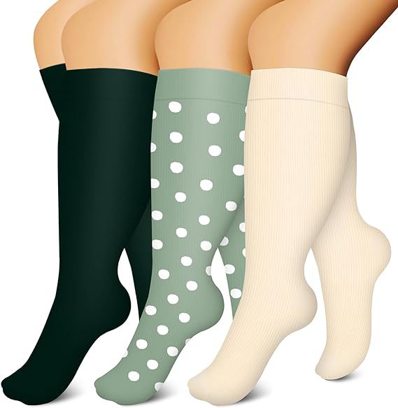 Black green dot cream three pair plus size compression socks hot-selling SKU