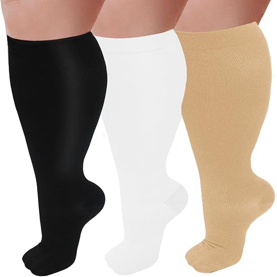 Black white skin tone three pair plus size compression socks hot-selling SKU