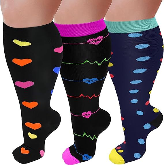 Color heart purple heartbeat color dot three pair compression socks hot-selling SKU
