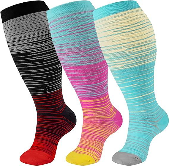 Gray red pink yellow yellow blue three pair compression socks hot-selling SKU