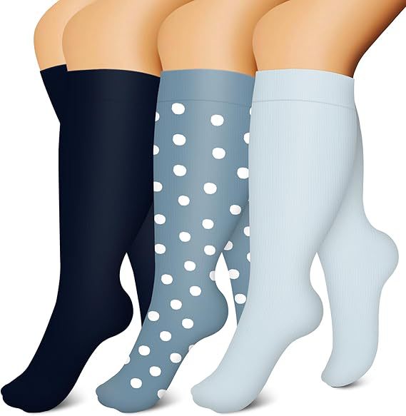 Navy blue dot light blue three pair plus size compression socks hot-selling SKU