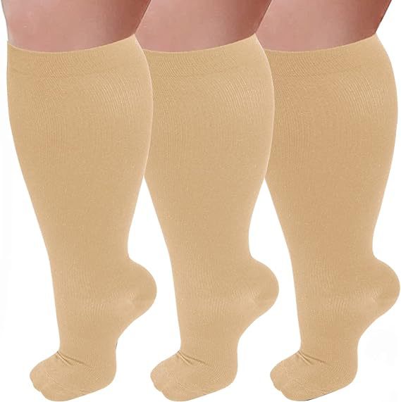 Skin tone three pair plus size compression socks hot-selling SKU