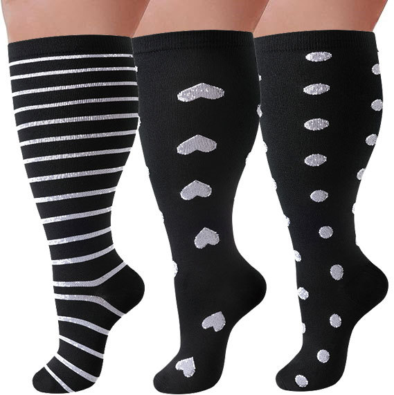 Stripe heart dot three pair plus size compression socks hot-selling SKU