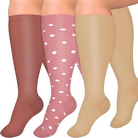 Wine pink dot skin tone three pair plus size compression socks hot-selling SKU