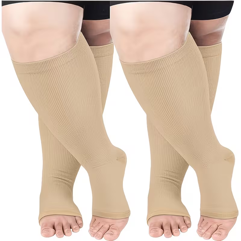 Beige open toe plus size compression socks product style reference