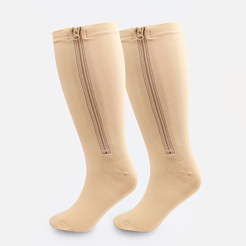 Beige zipper plus size compression socks product style reference