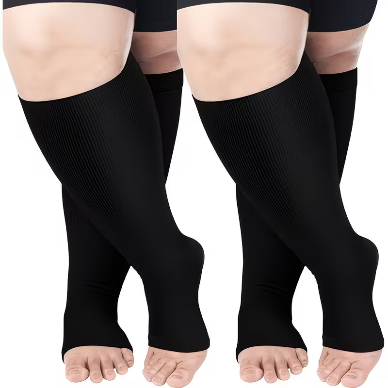 Black open toe plus size compression socks product style reference