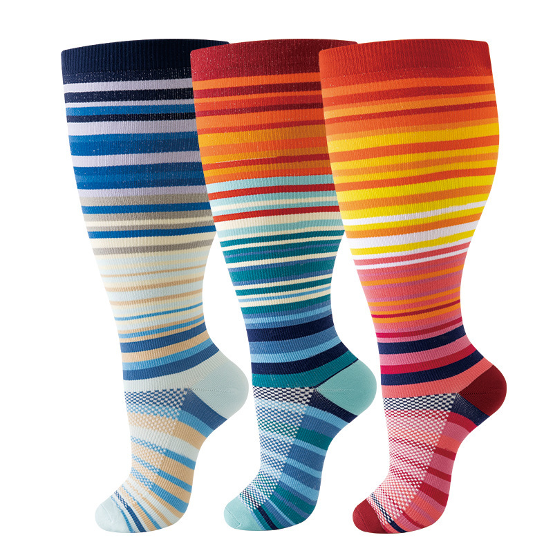 Bright stripe plus size compression socks product style reference