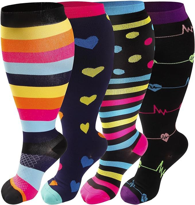 Colorful pattern plus size compression socks product style reference