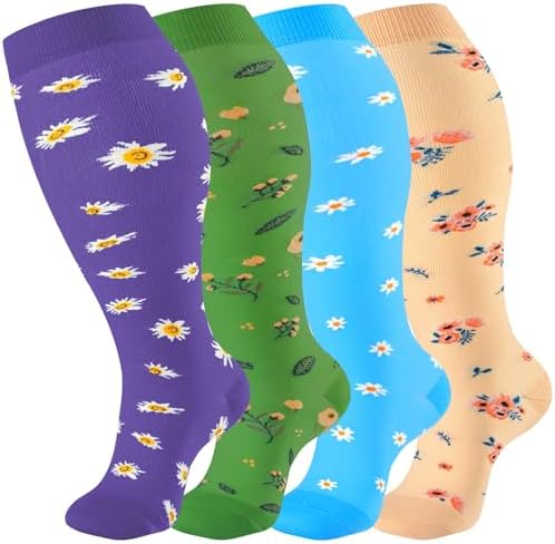 Daisy floral plus size compression socks product style reference