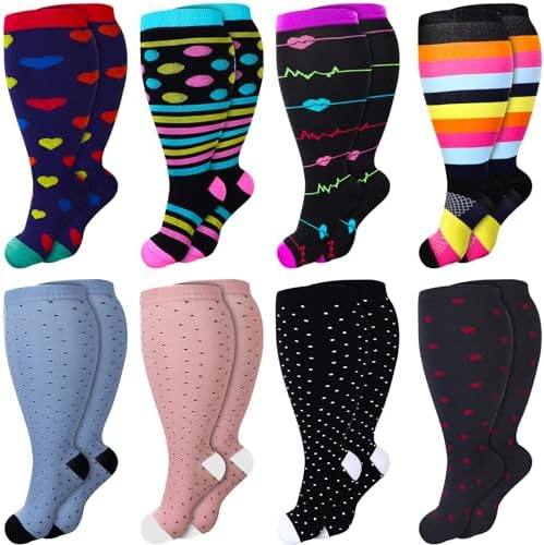 Heart dot stripe plus size compression socks product style reference