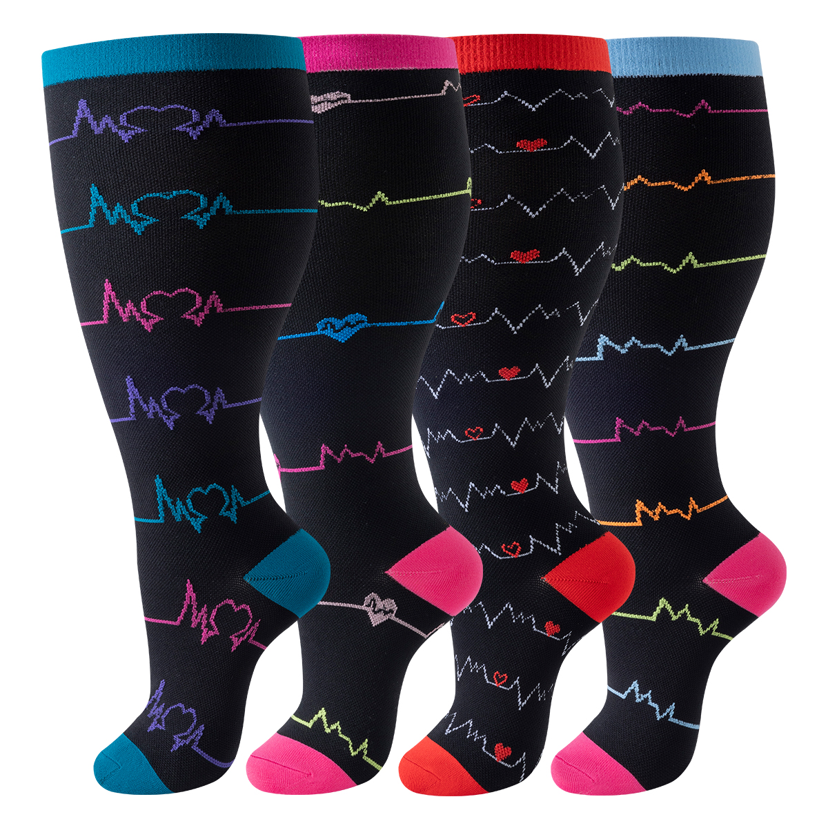 Black heartbeat pattern plus size compression socks product style reference