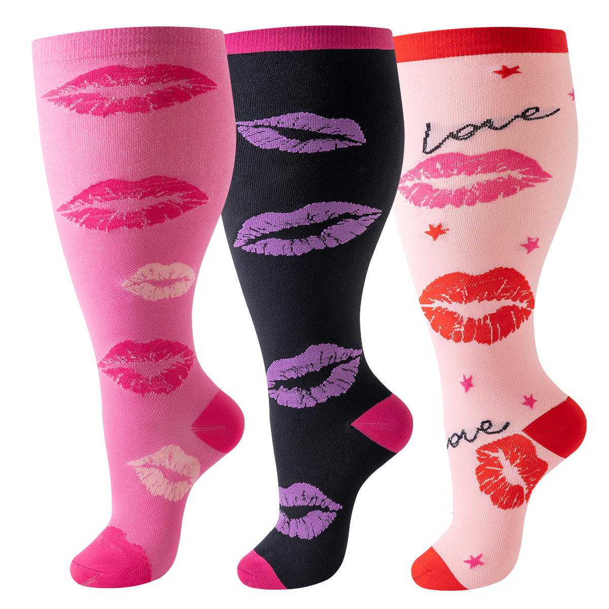 Lips pattern plus size compression socks product style reference