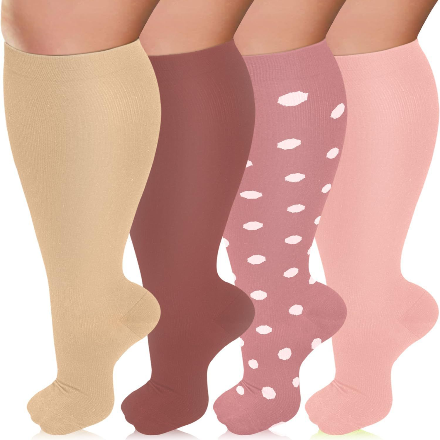 Neutral pink dot plus size compression socks product style reference