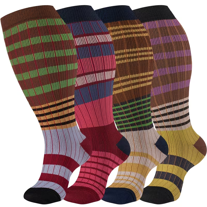 Plaid stripe plus size compression socks product style reference