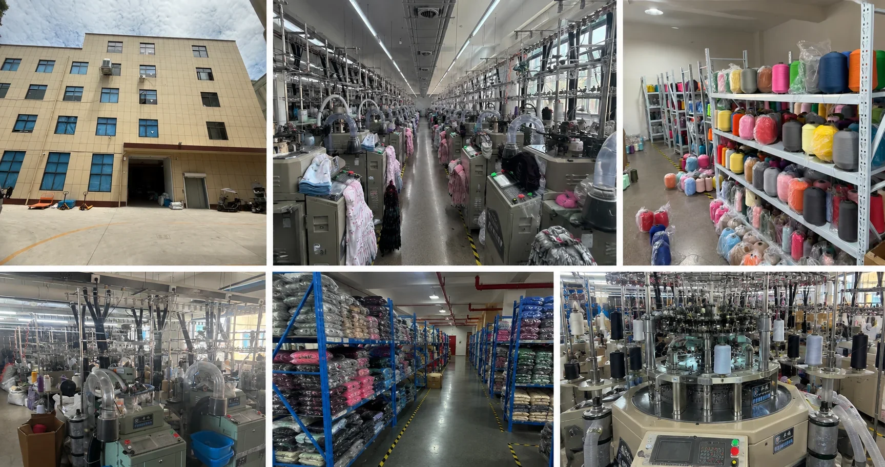 Compression socks factory building, knitting machines, yarn storage and finished goods warehouse