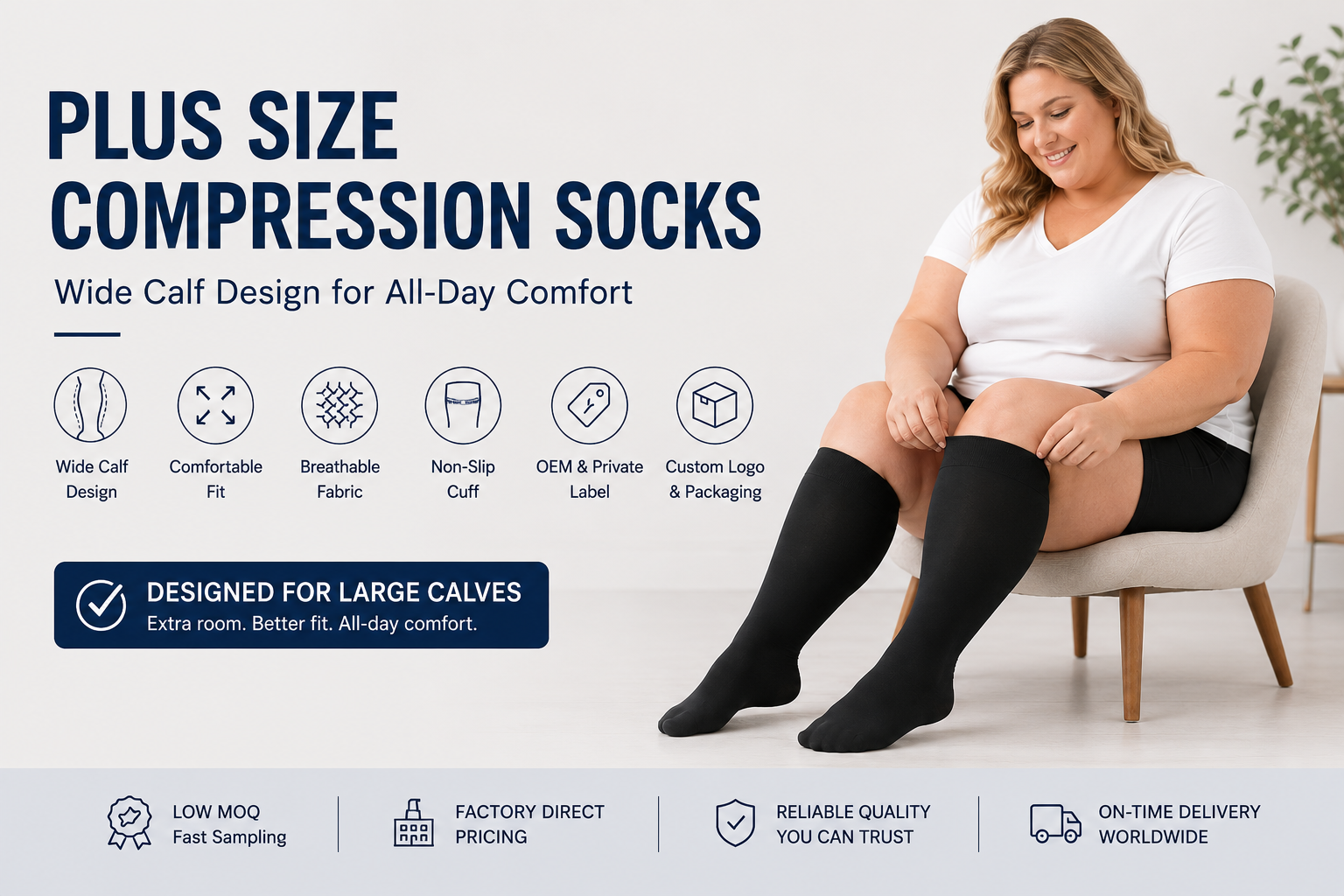Wide calf daily compression socks 15-20 mmHg multipack OEM