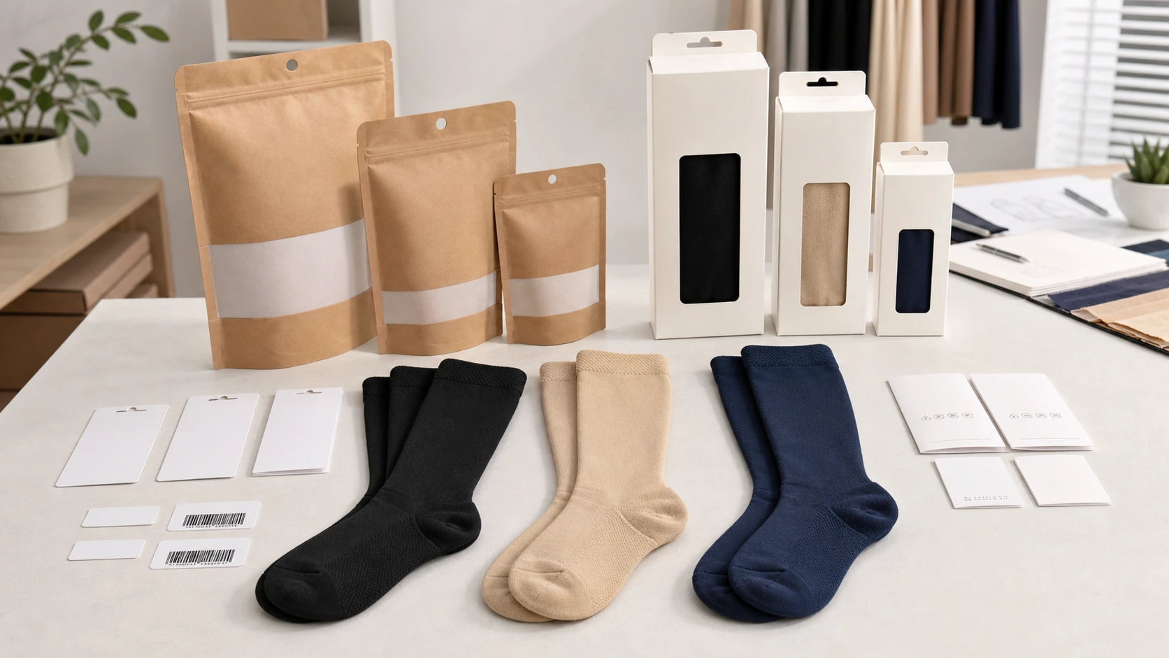 Private label packaging boxes pouches and labels for plus size compression socks