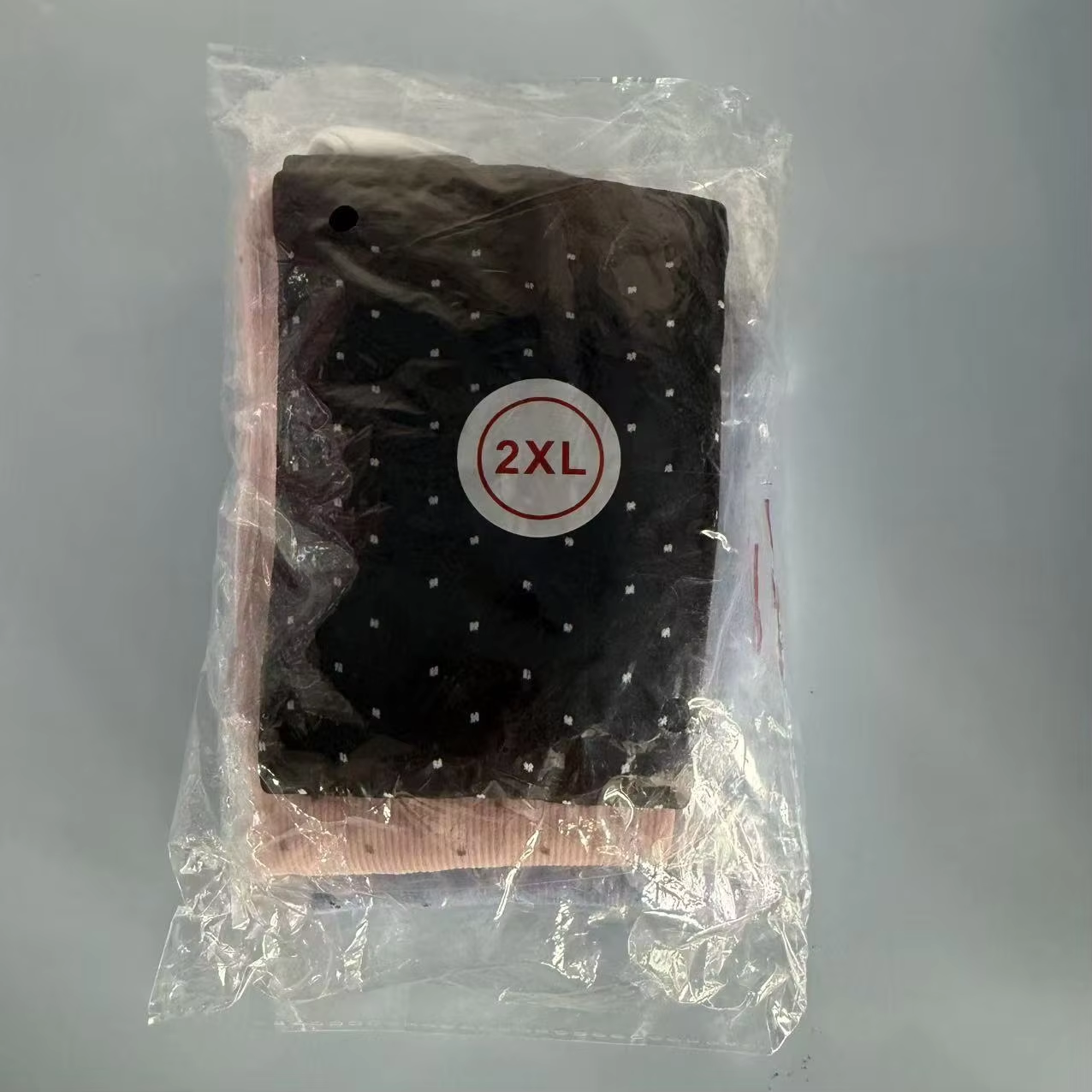Regular clear poly bag packaging for black plus size compression socks