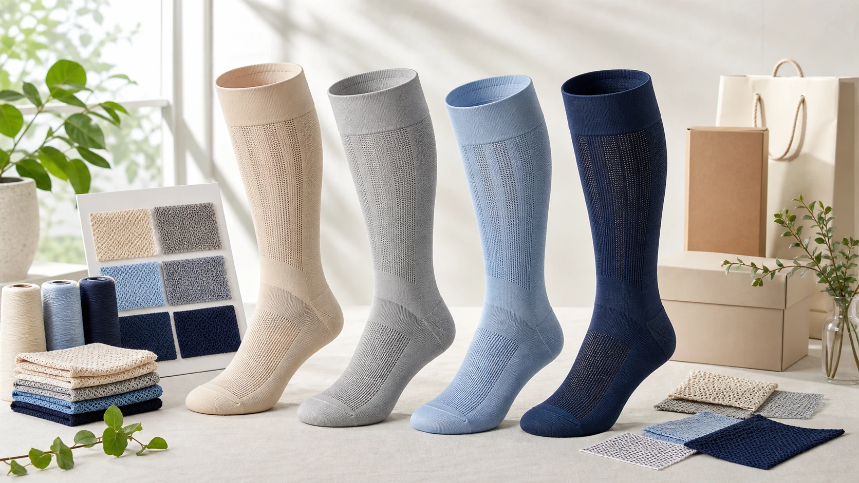 Breathable lightweight plus size compression socks with mesh zones for summer