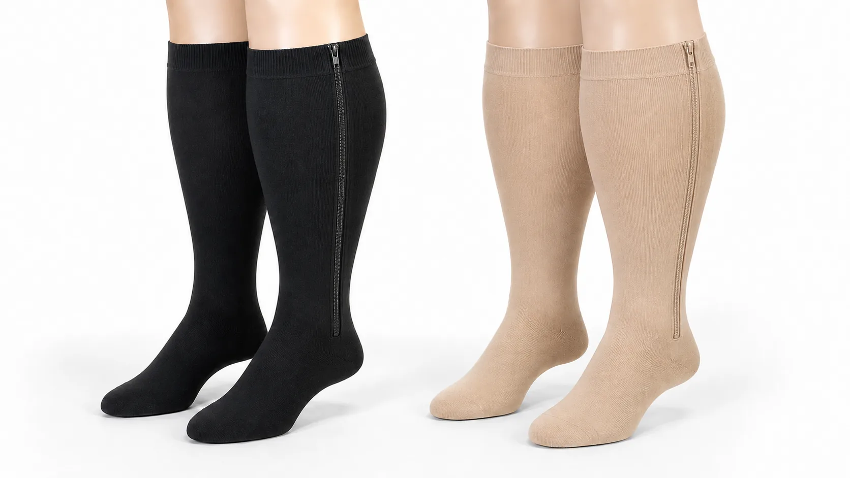 Zipper plus size compression socks for easy-on wide calf support
